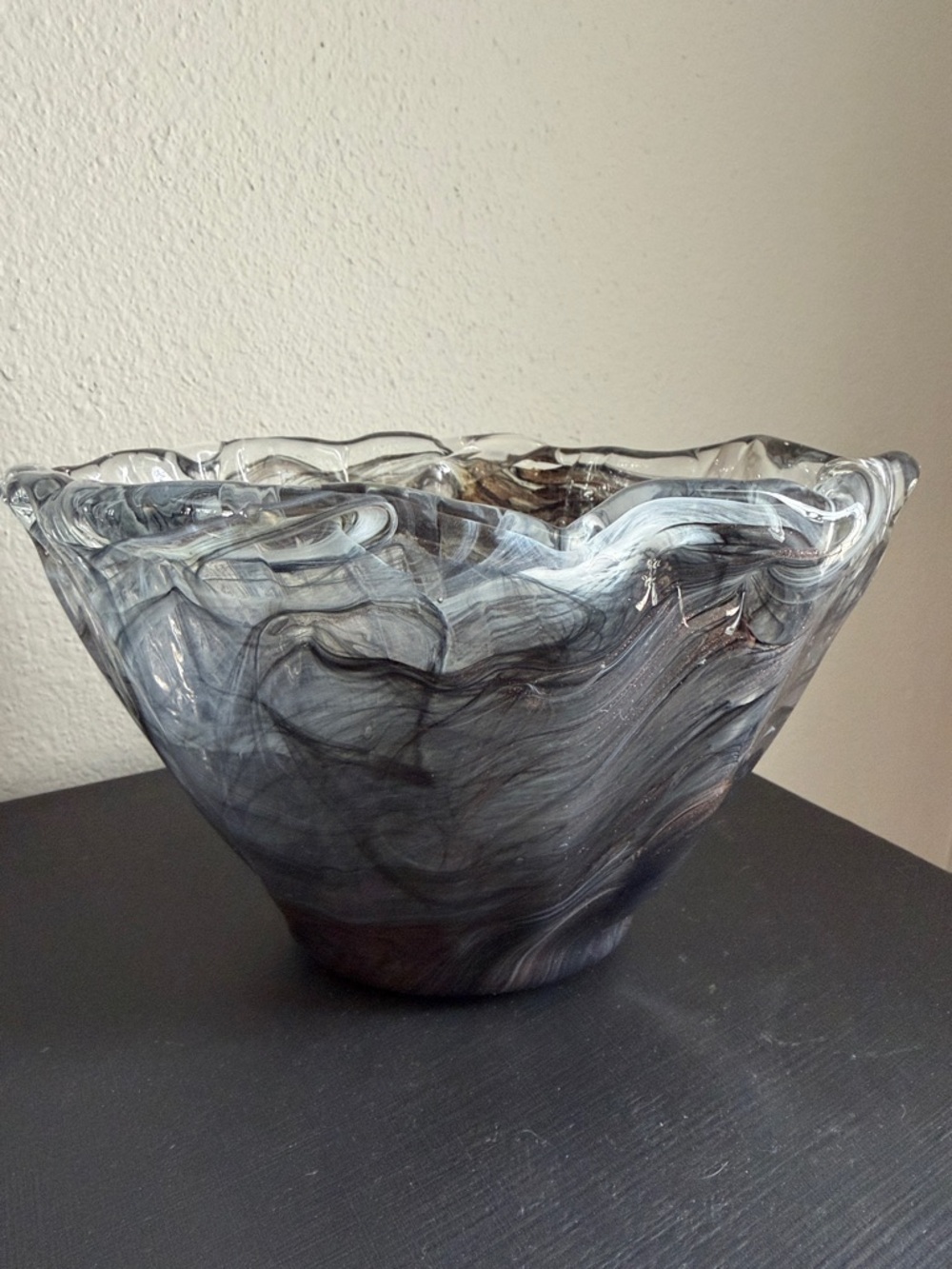 Murano Glass Black & Gold Swirl Vase